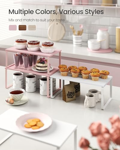 SONGMICS Cabinet Organizer Shelf, Set of 2 Spice Rack, Kitchen Storage - color: Jelly Pink, size: 15.6"w