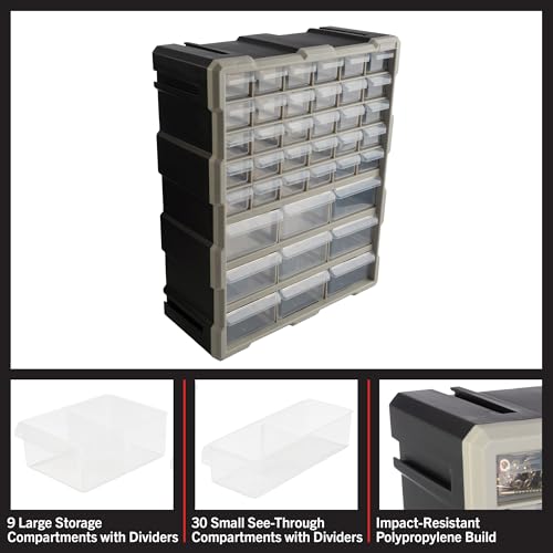 Stalwart 39-Drawer Plastic Small Parts Organizer, Black - style: 39 Drawers