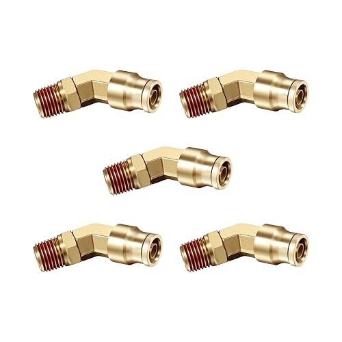 45° Swivel Elbow Push-to-Connect Fittings, 5PCS Brass C36000 Male Elbow Connectors for Nylon Tubing in Pneumatic Systems (1/2"OD x1/2" NPT) - size: 1/2"OD x1/2" NPT