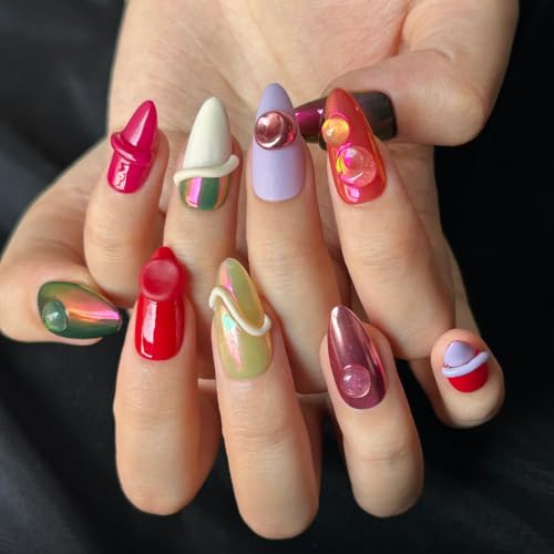 MAGLFELL Handmade Nails Press On Nails Almond Art False Nails Women's Nails Kit (Size M） - color: Pink, size: M