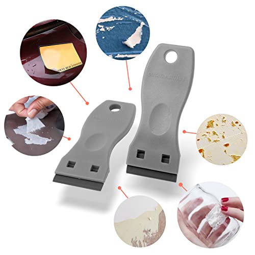 FOSHIO 2PCS Plastic Razor Blade Scraper Tool and 100PCS Plastic Blades for Gasket Remover, Sticker Remover, Labels Decal and Adhesive Remover for Windows and Glass (Grey) - color: Grey