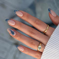 Summer Press On Nails Short Almond Nude with French Tip Blue Whale Shark - color: Style24