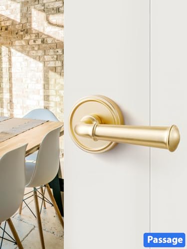 Door Handle Brushed Gold Passage Door Lever Gold DoorHandle, 1 Pack - color: Brushed Gold