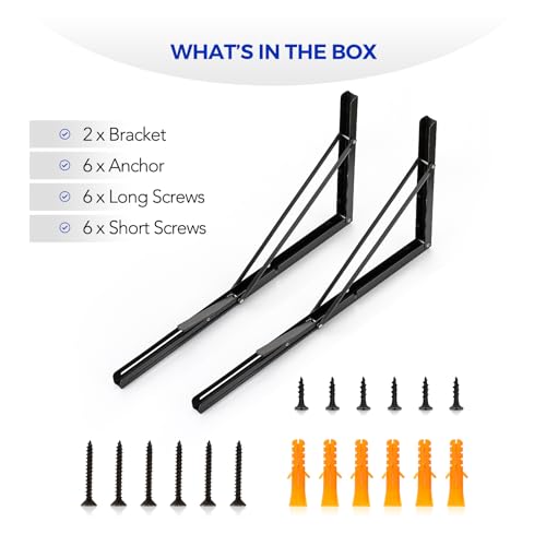 Ravinte Matte Black Folding Shelf Brackets, 22 Inch, 2 Pack - size: 22 Inch