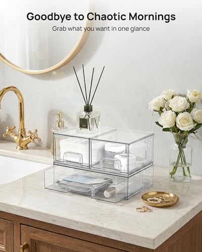 Vtopmart Clear Stackable Storage Drawers Set of 5, Plastic Organizer Bins - style: 2 Small+1 Wide