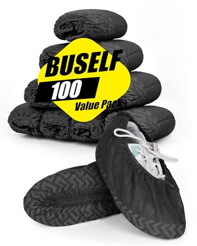 Buself 100 Count Shoe Covers Disposable Non-Slip, Premium Cloth Boot Covers, Slip-resistant, Durable, Breathable, Non-toxic, Recyclable - size: 100ct Up to Men8.5 & Women 10