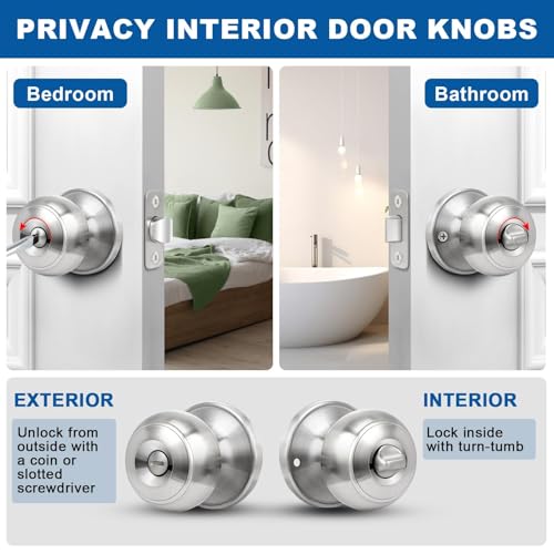 Sopoby Privacy Door Knob, 10 Pack Brushed Nickel Round Keyless Doorknobs - color: Brushed Nickel