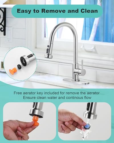 ARCORA Pull Down Kitchen Faucet Head Replacement with 13 Adapters, 3 Modes - color: Brushed Nickel