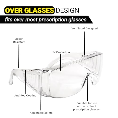Safety Glasses Over Eyeglasses, Z87 Safety Goggles Over Glasses - color: 12 Pack - Clear