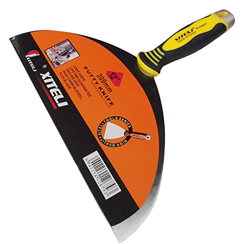 Large Putty Scraper 12" Stainless Steel Putty Knives with Plastic Ergonomic Handle for Taping Paint Wall Floor Tile, Metal Spackle Tools Knife,Remover for Wood, Wallpaper Scraper (12") - size: 12"