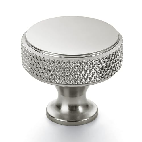 Brushed Nickel Knurled Cabinet Knobs Round Drawer Pulls 10 Pack - color: Brushed Satin Nickel