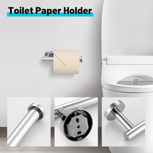 Chrome Bathroom Hardware Set, 6 Pieces Towel Bar Towel Holder Set Includes 19.68/23.6in Towel Bar, Toilet Paper Holder,Towel Ring and Towel Hook Wall Mount Bathroom Accessories Set - color: Chrome, size: 6 Pieces