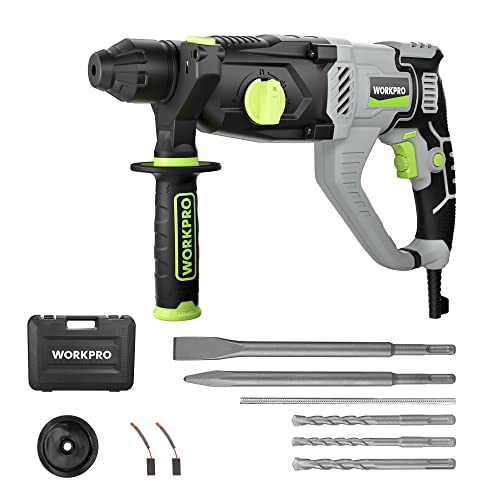 WORKPRO 1-1/4 Inch SDS-Plus Rotary Hammer Drill, 7.5AMP, Lightweight Corded Version for Concrete Demolition Chipping Rotomartillo, 5 SDS-Plus Bits - style: 7.5AMP