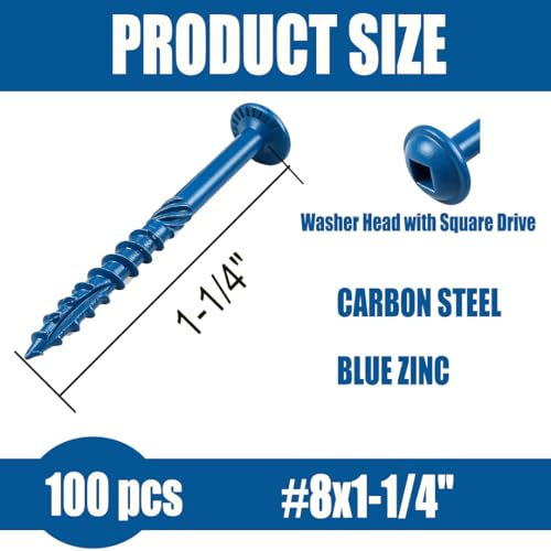 100 Pcs Pocket Hole Screws #8 x 1-1/4" Cabinet Screws with Free Driver Bit - size: #8x1-1/4"