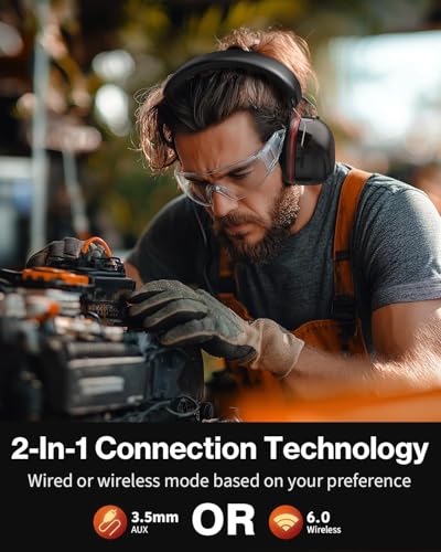 Qozybuds Gel Cushions Ear Muffs, Bluetooth 6.0 Hearing Protection Headphones with 1200mAh Battery, 120H Working Time, 30dB SNR, Larger Buttons for Easy Operation, Superior Stereo Sound - color: Red-black
