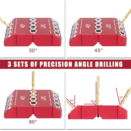 Cable Railing Drill Guide, Portable Angle Drill Guide Jig with 30/45/90 Degree Multi-Angle Drilling Template, 4 Hole Sizes 3/16" 1/4" 5/16" 3/8", Bubble Level for Stair & Deck Installation