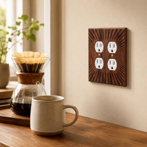 DoubleFill 4 Pcs Walnut Wood Switch Cover,14 * 14.2cm,2 Double Hole - color: 2 Double Hole, size: 14.2 x 14 cm