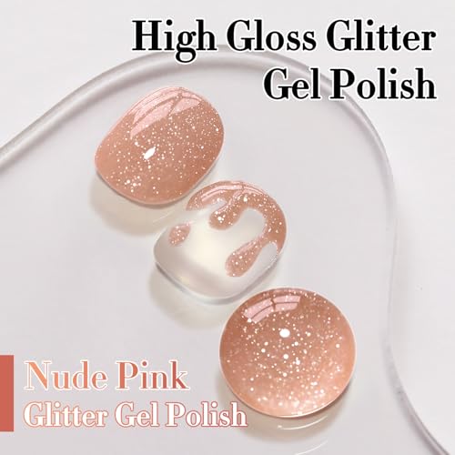 Double Rhythm 0.5Oz Glitter Gel Polish Shimmer Reflective Color for Nail Art Salon DIY Soak Off 15ml Nail Lamp Gel Polish at Home (Nude Pink-B1171) - color: Blossom Nude Pink