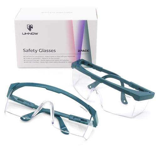 UKNOW Safety Glasses 2 Pack - Anti Fog Safety Goggles ANSI Z87.1 - Adjustable Protective Eyewear - Clear Lens Lab Goggles - color: Teal