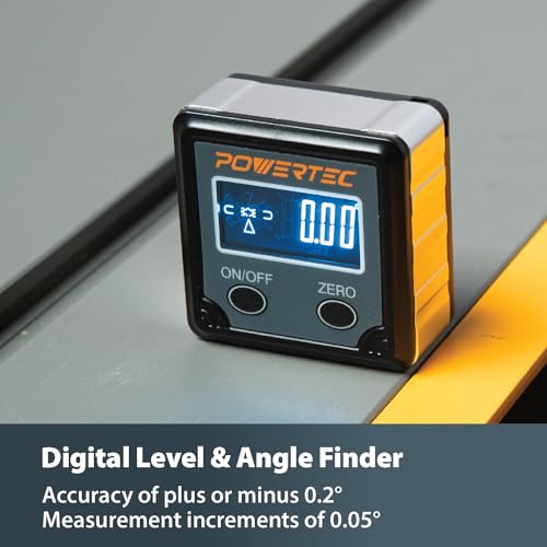 POWERTEC 71828V Table Saw Angle Gauge, Digital Angle Finder Protractor, Digital Level Box, 1 Pack, Digital Angle Gauge for Woodworking, Table Saw, Miter Saw