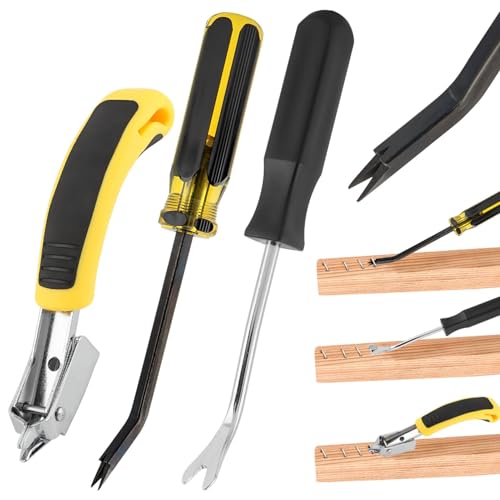 3PCS Heavy Duty Construction Staple Remover with Tack Puller Tool, Nail Puller, Carpet Remover, Removing All Kinds of Staples for Furniture, Floor, Wooden Case, Carton, Photo Frame(COLOR:Black+Yellow)