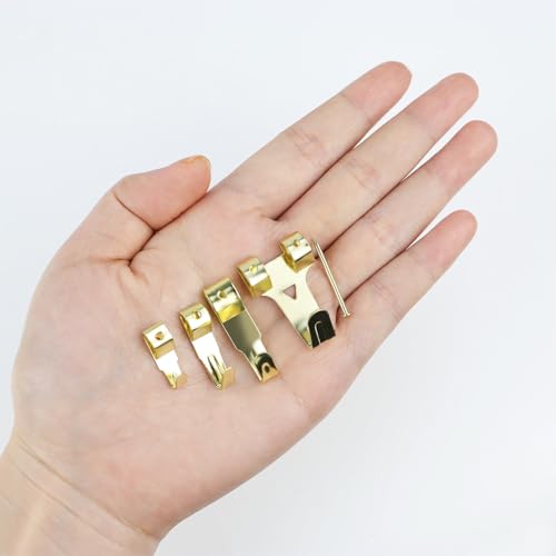 55 Pack Picture Hanging Kit Picture Hangers Heavy Duty Picture Hanging Hooks with Nails for Drywall Wooden Professional Wall Hanging Hardware for Pictures Frame Mirror Clock Canvas Mounting (Gold)