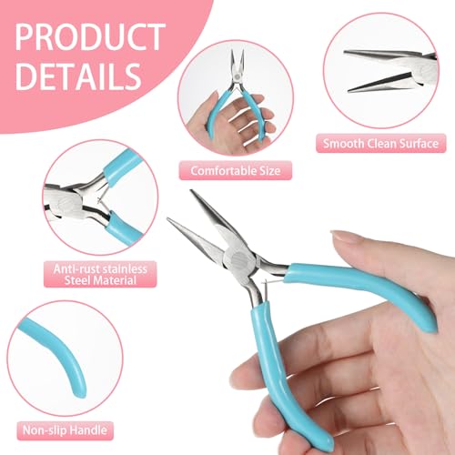 2 Pack Needle Nose Pliers for Jewelry Making, 4.5 Inch Small Needle Nose Pliers Jewelry Chain Nose Pliers Craft Pliers for Wire Bending, Repair, Object Grasping (Blue, Pink) - color: Blue+pink