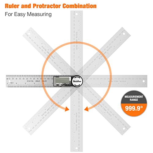 Digital Angle Finder Protractor, DEGLASERS Digital Protractor 7inch/200mm Stainless Steel Angle Measuring Tool with LCD Display for Carpenter/Woodworking (Battery Included)