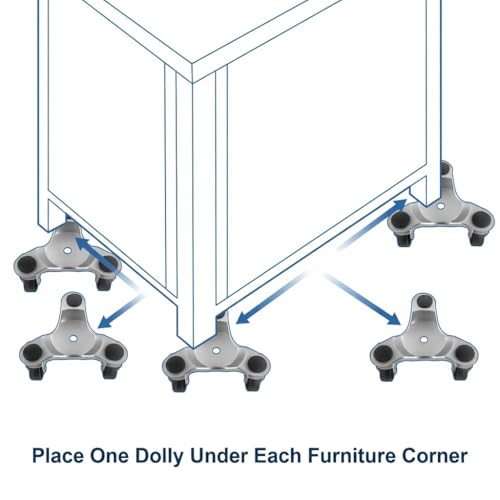 QWORK 4 pcs 6" Steel Tri-Dolly, 200 lbs Load Capacity, for Moving Furniture & Appliances, Swivel Caster Easy Tool