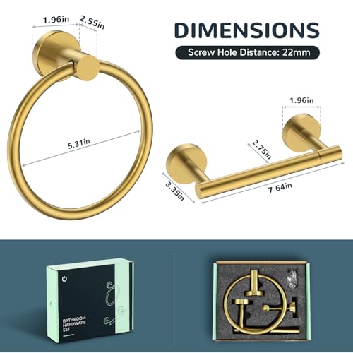 FORIOUS Toilet Paper Holder and Towel Ring Set, Bathroom Accessories Set - color: Brushed Gold