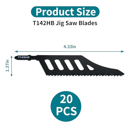 20PCS T142HB Jigsaw Blades, High Carbon Steel T-Shank Blades for Special-Shaped & Flush Cuts in Wood, Plastic & Fiberboard, Professional Scroll Saw Accessories