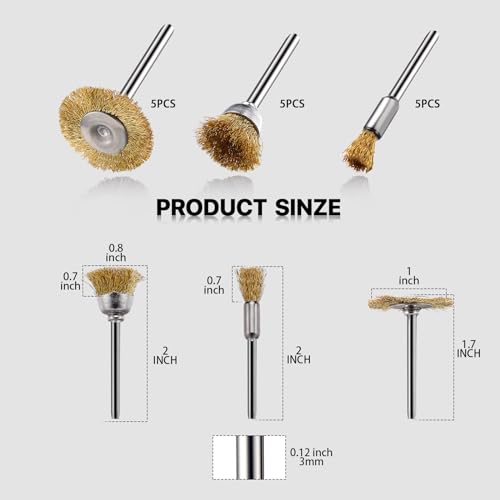 15 Pieces Copper Wire Brushes, Wire Brush Wheel, Mini Brass Brushes for Dremel Rotary Tools (1/8 Inch Mandrel) - color: gold