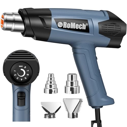 ROMECH 1500W Heavy Duty Heat Gun, Variable Temperature Control Hot Air Gun Kit with 2 Air Flow 120°F~1200°F and 4 Nozzles for Crafts Shrink Wrap (Blue) - color: Blue