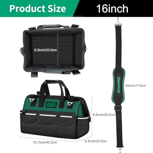 GRENPRO 16" Heavy Duty Tool Bag Organizer, Wide Mouth Portable Toolbox - size: 16 Inch Soft Bottom