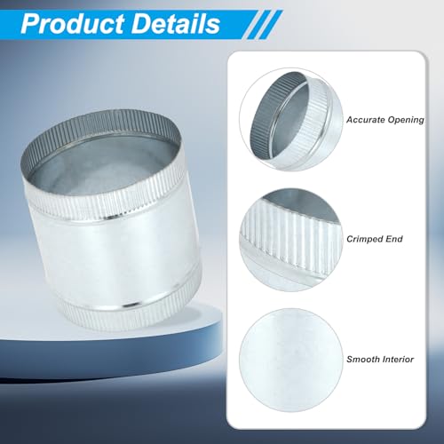 PATIKIL 7 Inch Duct Connector Coupling, 2 Pcs Galvanized Steel Straight Dryer Vent Coupler Flexible Ducting Collar Connector Round Crimped Ventilation Duct Extension for HVAC System Pipe - size: 7 Inch