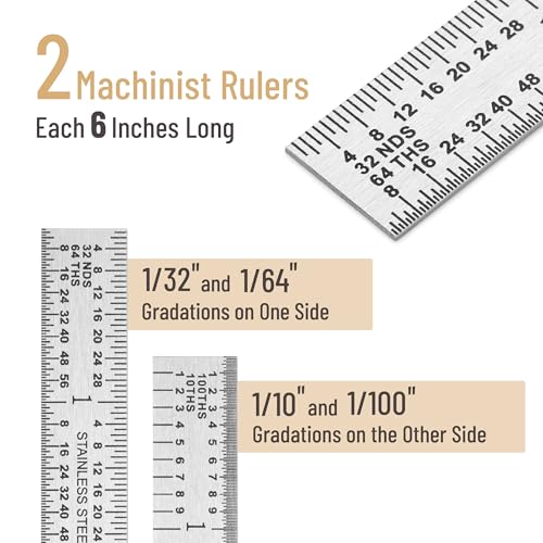 Mr. Pen- Machinist Ruler, 6 Inch, 2 Pack, Stainless Steel Imperial - style: 6 inch, 2 Pack 1/10-1/100 Graduation