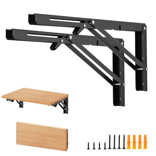 Matte Black Folding Shelf Brackets, 16 Inch, 4 Pack - size: 16 Inch