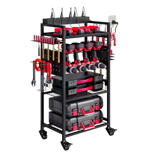 INGIORDAR Power Tool Organizer Storage Cart with Charging Station,Black - size: 4 Tier (with Charging Station)