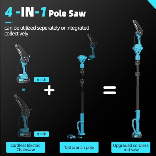 Cordless Pole Saw for Tree Trimming, 6" & 8" Chainsaw with Extension Pole - size: 6&8inch