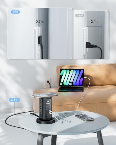 Kakyanill 30W USB Charging Station, Power Strip Tower with 9 AC 8 USB - color: Black&Grey