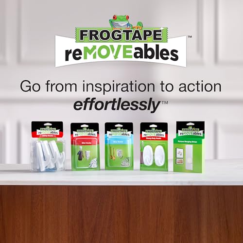 FrogTape reMOVEables Small Wire Hooks - 9 Clear Hooks & 12 Adhesive Strips - Holds up to 0.5 lb - Damage Free Adhesive Hook - Removable & Reusable Wall Hooks for Hanging - No Nails (Pack of 9) - color: Clear, size: Pack of 9, style: Small