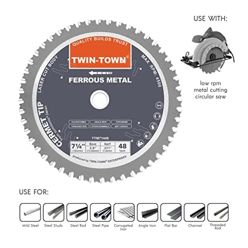 TWIN-TOWN 7-1/4-Inch 48 Teeth Dry Cut Steel and Ferrous Metal Cermet Saw Blade with 5/8-Inch Arbor - size: 7-1/4" 48T medium steel