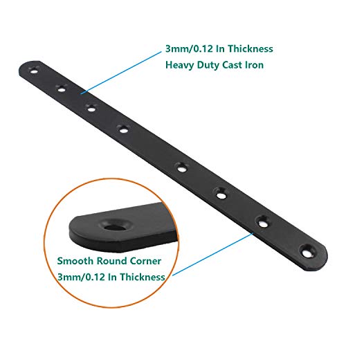 4 Pack Flat Mending Plate for Wood, ULIFESTAR Black Iron Flat Straight Brace Brackets Metal Repair Fixing Wood Brace Joining Plates Connector for Repairing Wooden Furniture with Mounting Screws - size: 10 x 0.79 x 0.12 inches