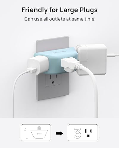TROND Outlet Extender, No Blocking with 3 Way Angled, Mint Green - color: Mint Green, size: 3AC-3 Prong Plug, 1 Pack