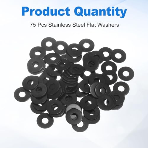 uxcell 75Pcs M5 304 Stainless Steel Flat Washers, ID 5mm, OD 15mm, Thickness 1mm Round Metal Washers for Screws Bolts, Outdoor Construction, Black - size: M5*15*1mm