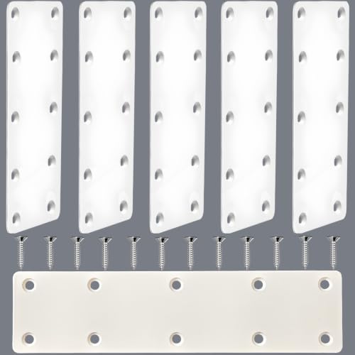 White Mending Plates 7.87x1.89 inch Flat Brackets,6PCS | Heavy Duty Stainless Steel Straight Brace for Wood Furniture, Fence Repair & Joining - Includes Screws for Fastening & Fixing - size: 7.87 x 1.89 x 0.08 inch/200 x 48 x 2 mm