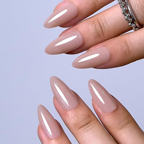 CurvLife Long Almond Press On Nails, Bare Grace, Soft Gel - color: Bare Grace
