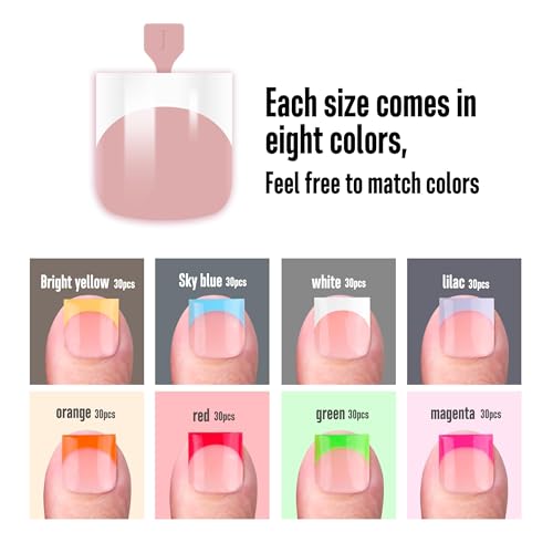 NOVO OVO French Tip Toe Nail Tips press on 8 MIXED COLOR, Sharp Square Toe Nail Tips BABY PINK Toenail Extension, Need Builder Gel Top Coat, no Glue, Full Cover Acrylic for DIY x 15 Sizes 240 pcs - color: Sharp Square Baby Pink 8 Mixed Colors