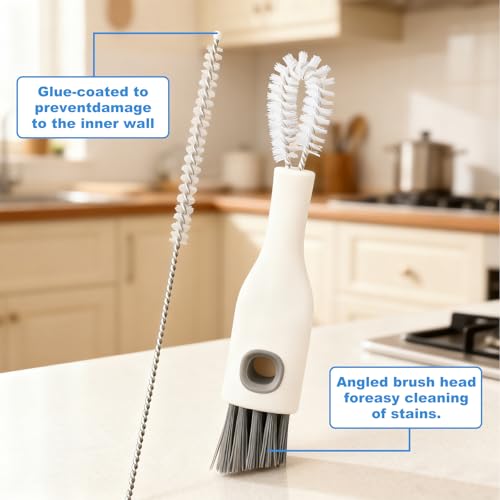 2pcs Cup Lid Cleaning Brush Set, Multifunctional Gap Cleaner & Straw Brush with Long Narrow and Short Wide Brushes, Portable Bottle Cleaning Kit for Baby Bottle, Sippy Cup, Teapot Spout, Tumbler Tubes