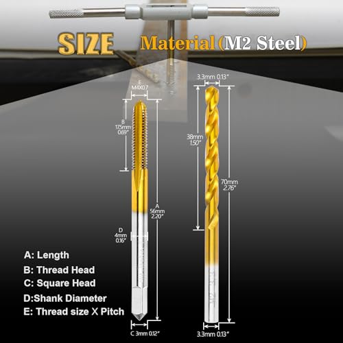 M4 x0.7 Tap and 3.3mm Drill Bit,M2 HSS Metric Threading Drill and Tap Set - size: M4 x0.7 Tap & 3.3mm Drill